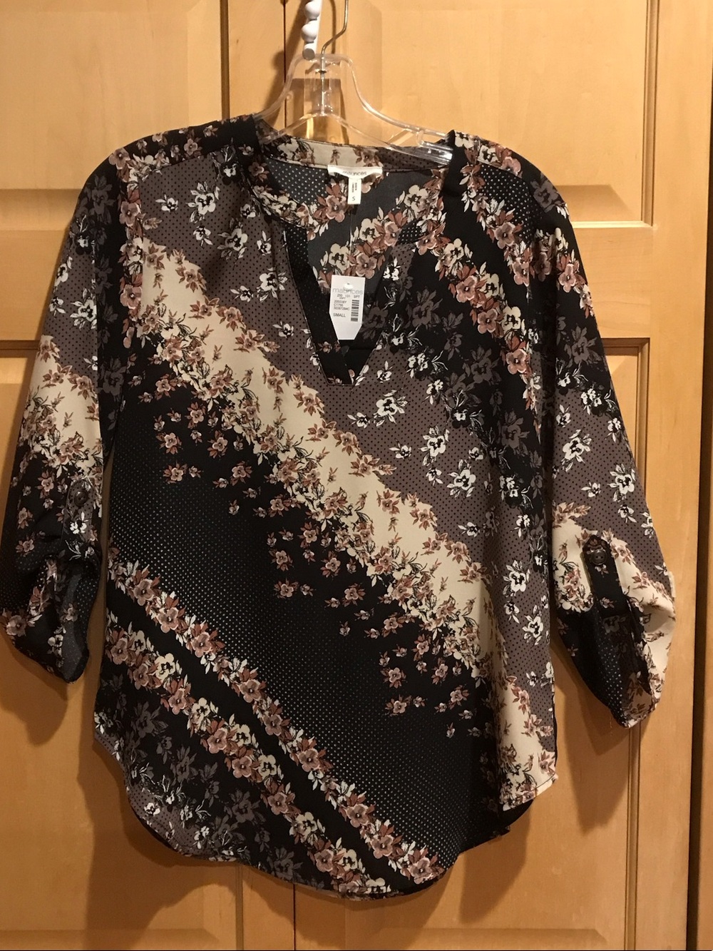 New Maurices Black and Cream Floral V-Neck Blouse